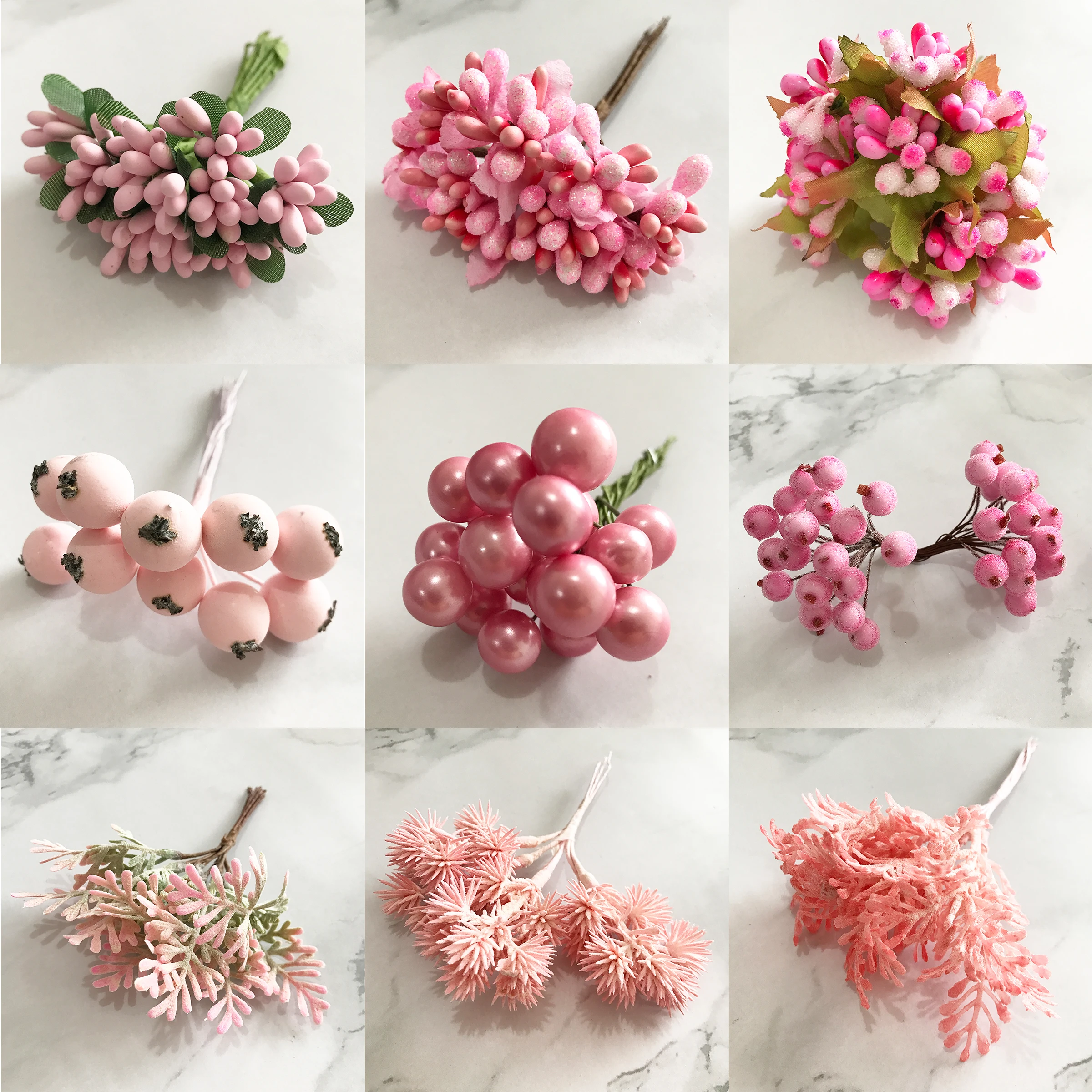

6/8/10/12/24/200pcs Pink Hybrid Flower Cherry Stamen Berries Bundle DIY Cake Christmas Wedding Gift Box Wreaths Decor