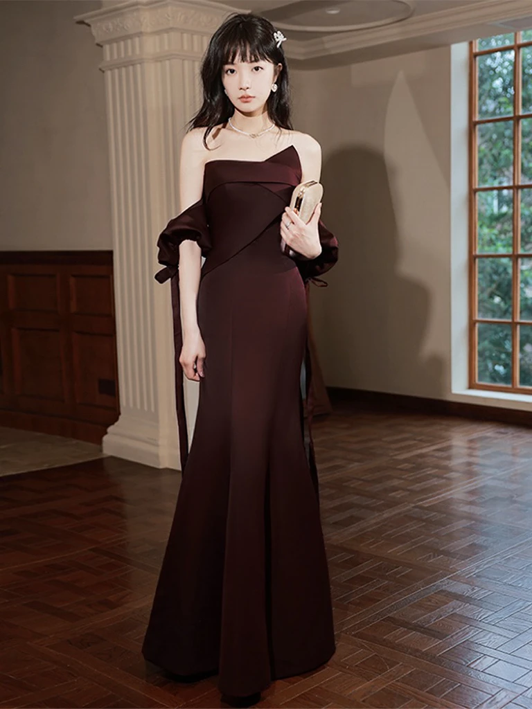 Dark Red Satin Bridesmaid Dresses Pleated Off Shoulder Elegant Strapless Mermaid Women Wedding Formal Party Gowns Toast Clothing
Dark Red Satin Bridesmaid Dresses Pleated Off Shoulder Elegant Strapless Mermaid Women Wedding Formal Party Gowns Toast Clothing