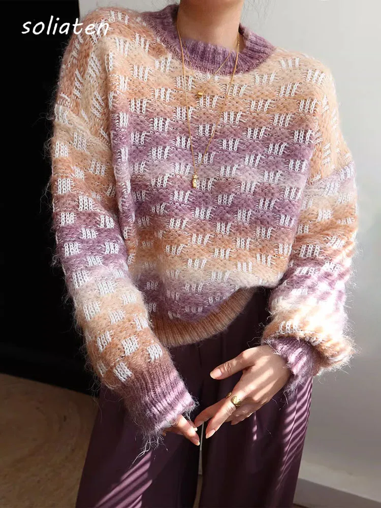 Fall Winter Clothing Knitted Gradient Women Sweater Coat Streetwear Casual Chic Jumper Oversized Pullovers C-303
Fall Winter Clothing Knitted Gradient Women Sweater Coat Streetwear Casual Chic Jumper Oversized Pullovers C-303