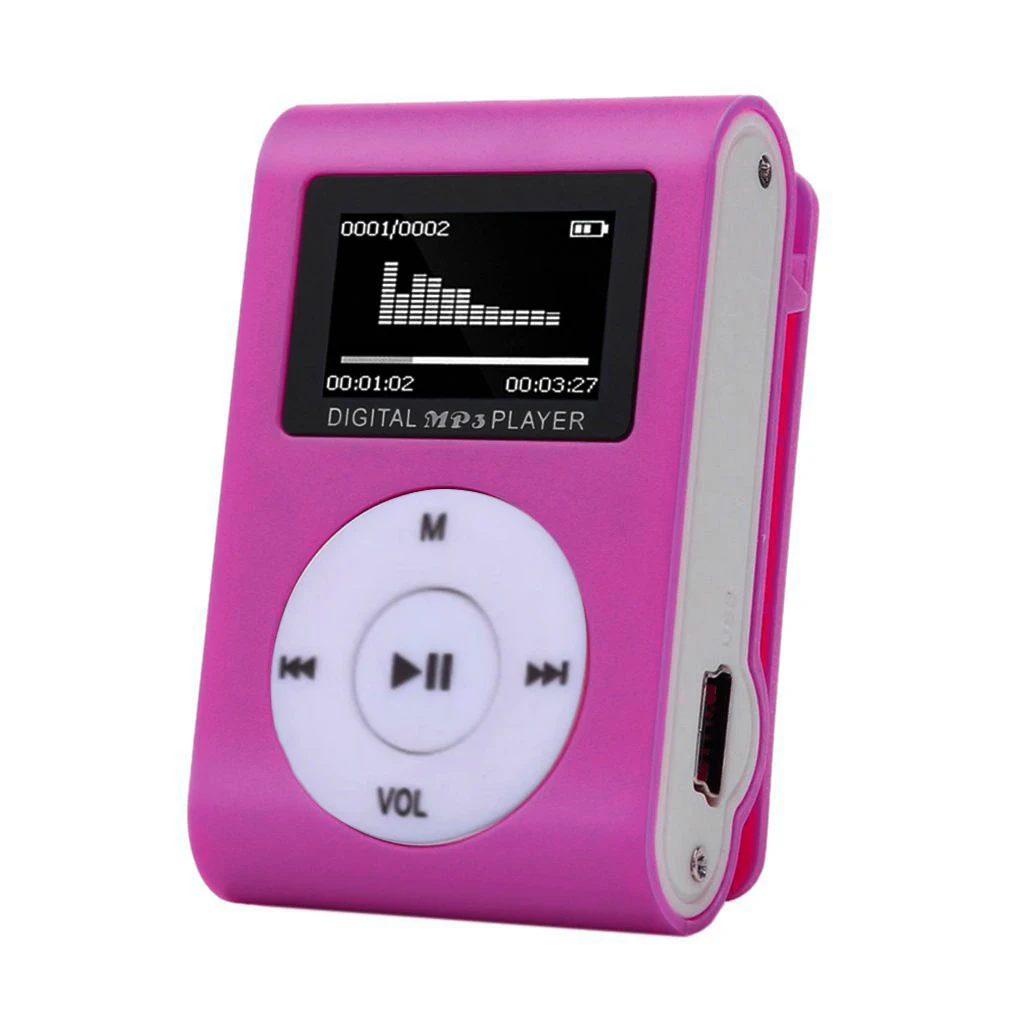 

Mini MP3 Player with LCD Screen Portable Metal Clip Music Media Audio Supporting SD TF Card 3.5mm Interface Fashion Sports