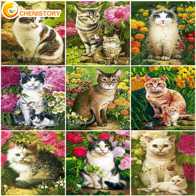 

CHENISTORY Cat Painting By Numbers Animal Handpainted Kits On Canvas Drawing Acrylic Paints Gift Artwork Home Decor Wall Art