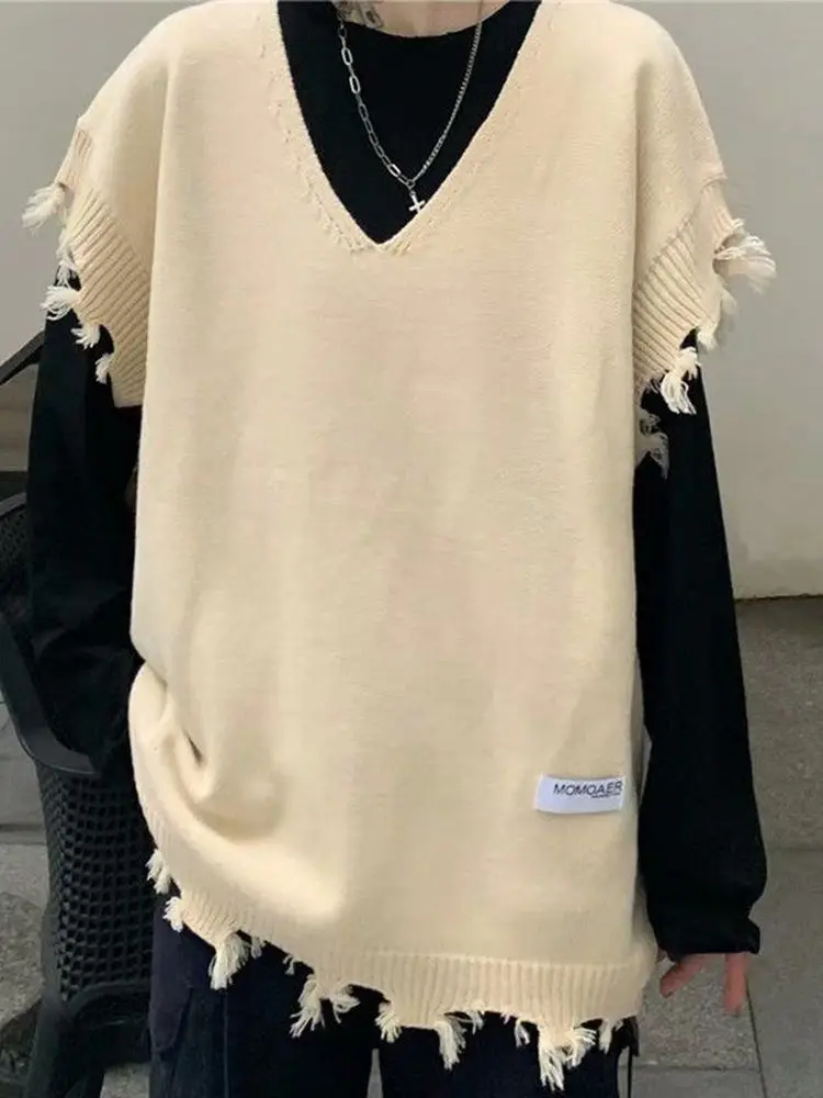 V Knit Vest Korean Autumn Winter Harajuku Jacquard Knitted Vintage Sleveless Jumpers Casual Knitwear Unisex Mens Sweater Vest
V Knit Vest Korean Autumn Winter Harajuku Jacquard Knitted Vintage Sleveless Jumpers Casual Knitwear Unisex Mens Sweater Vest