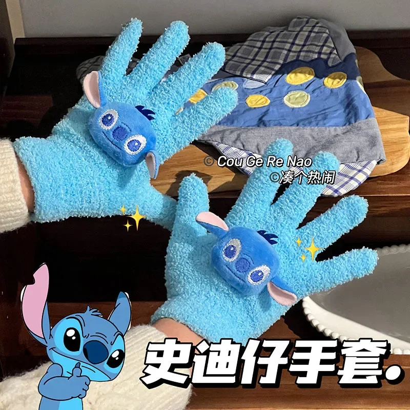 Перчатки Disney Lilo Stitch детские новые аниме Kawaii зимние теплые утолщенные варежки