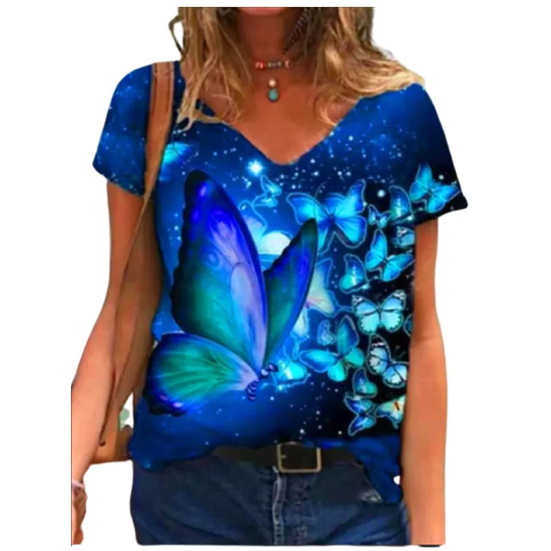 2022 Women 3D Butterfly Print T-shirt Casual Loose Plus Size Tops Oversized V-Neck Short Sleeve T-shirt
2022 Women 3D Butterfly Print T-shirt Casual Loose Plus Size Tops Oversized V-Neck Short Sleeve T-shirt