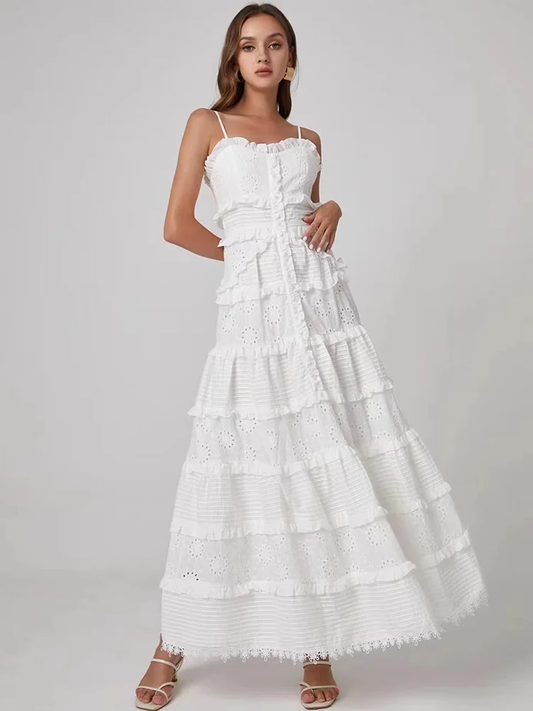 MoaaYina Summer Runway Vacation White Dress Women's Spaghetti Strap Hollow out Lace Elegant Backless Beach Long Dresses
MoaaYina Summer Runway Vacation White Dress Women's Spaghetti Strap Hollow out Lace Elegant Backless Beach Long Dresses