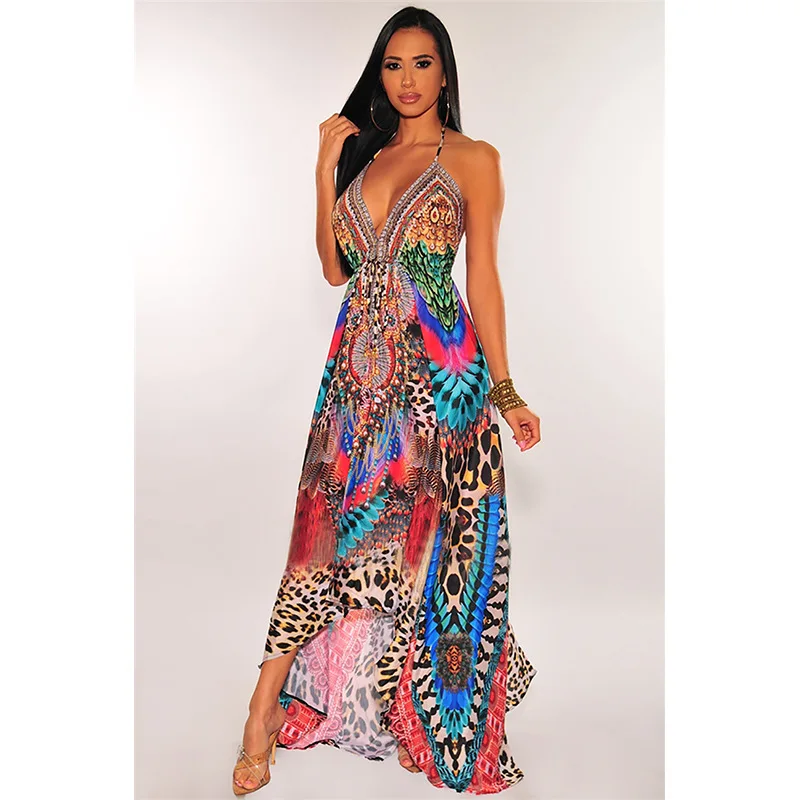 Sexy Deep V Neck Backless Maxi Long Dresses Summer Women Vintage Ethnic Print Beach Party Dress Club Female Halter Sundress
Sexy Deep V Neck Backless Maxi Long Dresses Summer Women Vintage Ethnic Print Beach Party Dress Club Female Halter Sundress