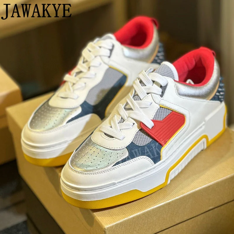 Мужские разноцветные кожаные кроссовки люкс, Высококачественная обувь на плоской платформе для мужчин, тренировочные туфли с шипами, оксфорды, zapatillas hombre 
Мужские разноцветные кожаные кроссовки люкс, Высококачественная обувь на плоской платформе для мужчин, тренировочные туфли с шипами, оксфорды, zapatillas hombre