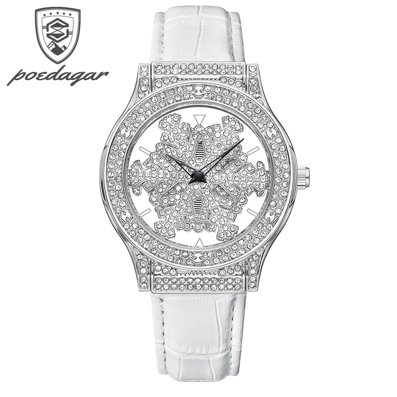 POEDAGAR Brand Luxury Diamond Silver Quartz Watch for Women Fashion Leather Waterproof Ladies Wristwatch Can Be Rotated Design
POEDAGAR Brand Luxury Diamond Silver Quartz Watch for Women Fashion Leather Waterproof Ladies Wristwatch Can Be Rotated Design