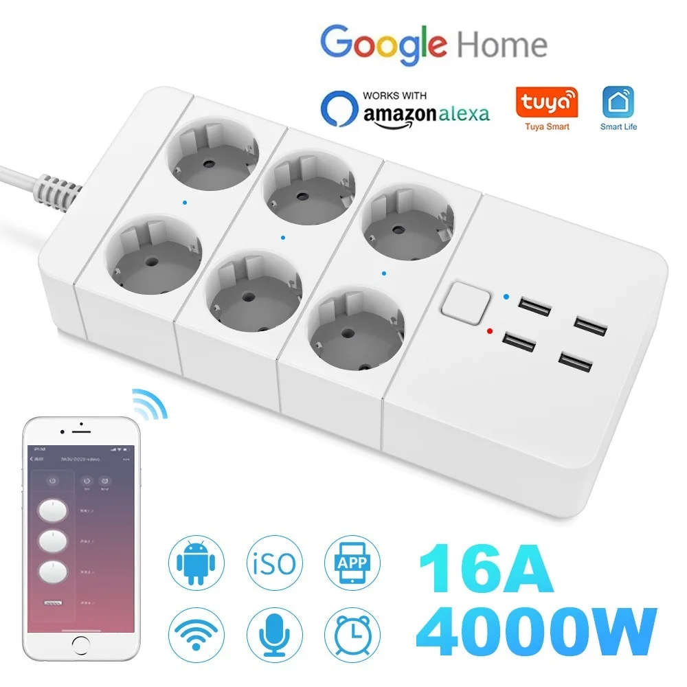 Smart Wifi Power Strip 3/4/6 EU 4USB Charging Port Timing with5V3.1A.Bluetooth Control Alexa Google Home Assistant
Smart Wifi Power Strip 3/4/6 EU 4USB Charging Port Timing with5V3.1A.Bluetooth Control Alexa Google Home Assistant