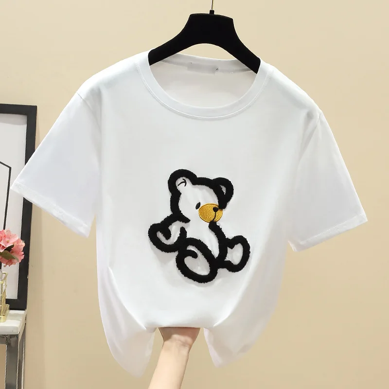 New 2022 Summer Cotton Tops Woman T-shirt Bear embroidery Tee Shirt Harajuku White Short Sleeve Tshirt Women Kawaii Clothes chic
New 2022 Summer Cotton Tops Woman T-shirt Bear embroidery Tee Shirt Harajuku White Short Sleeve Tshirt Women Kawaii Clothes chic