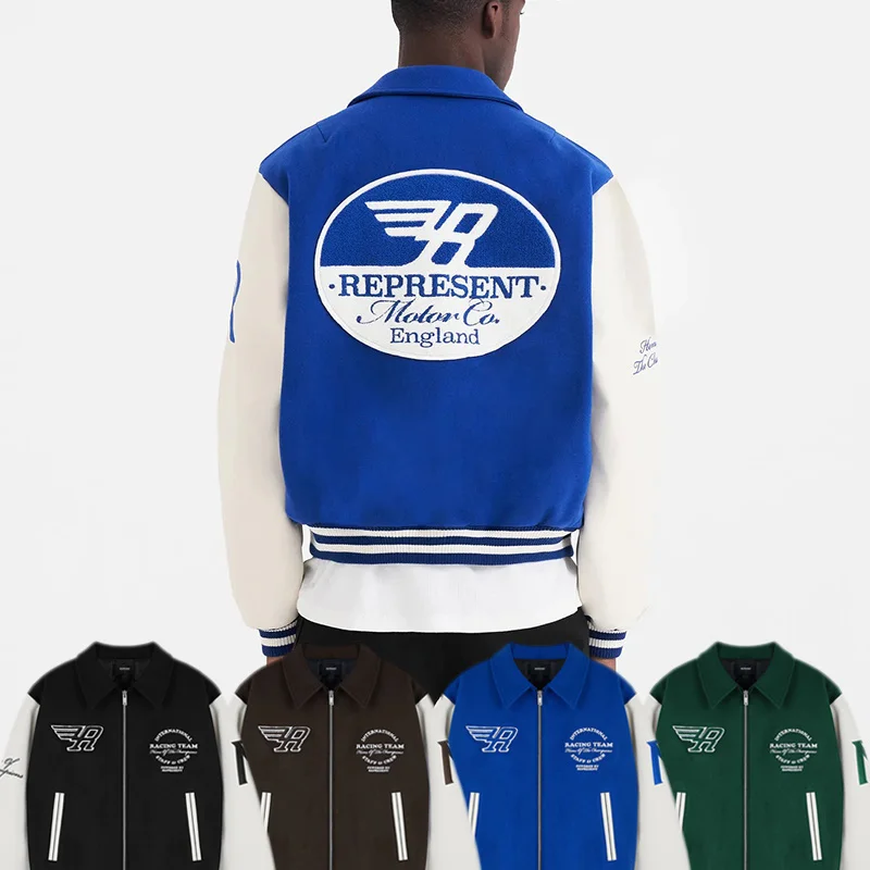 Racing Team Varsity Jacket High Street Clothing Leather Sleeve Stitching Letter Embroidery Loose Men Women Baseball Uniforms 
Racing Team Varsity Jacket High Street Clothing Leather Sleeve Stitching Letter Embroidery Loose Men Women Baseball Uniforms