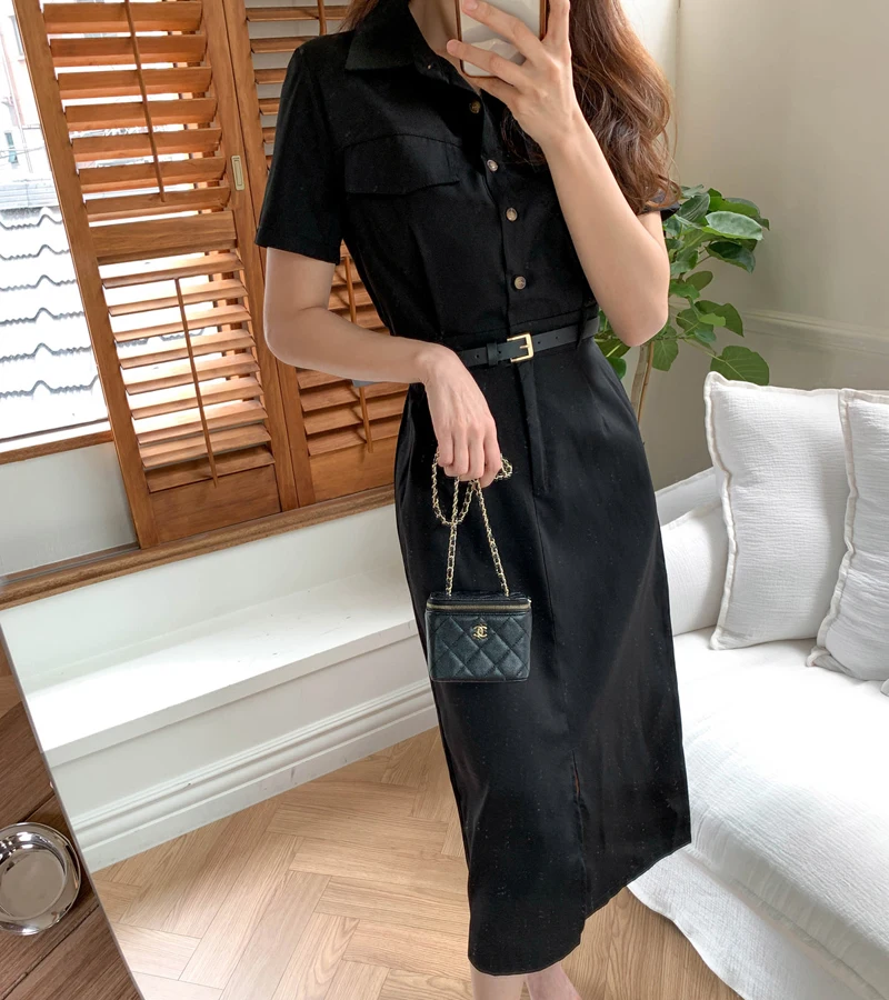 South Korea chic French elegant lapel single breasted waist slimmer over knee long slit dress with belt women
South Korea chic French elegant lapel single breasted waist slimmer over knee long slit dress with belt women