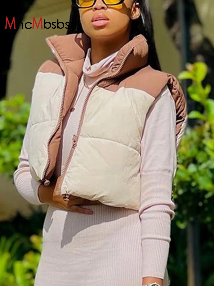 Winter Patchwork Bicolor Vest Jackets Fashion Warm Cotton Coat Stand Collar Zipper Casual Jacket Women Parkas Streetwear
Winter Patchwork Bicolor Vest Jackets Fashion Warm Cotton Coat Stand Collar Zipper Casual Jacket Women Parkas Streetwear