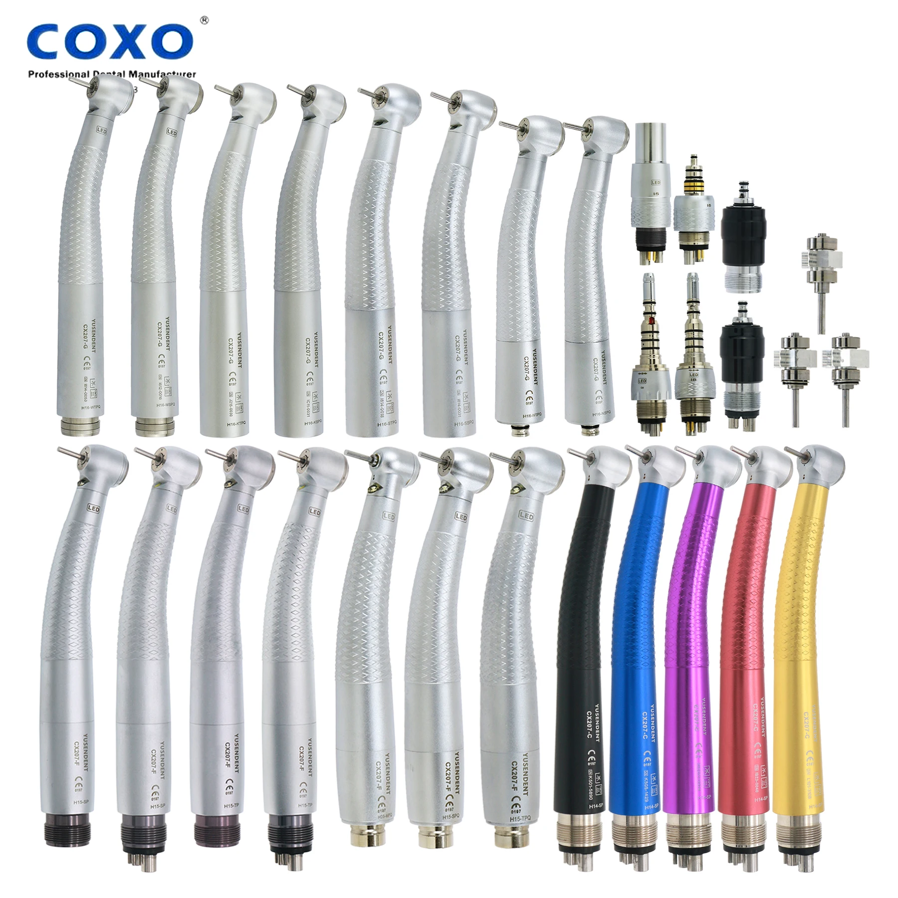 

COXO Dental High Speed Fiber Optic LED E Generator Air Turbine Handpiece Mini Standard Torque Head Fit KAVO NSK LED Coupler