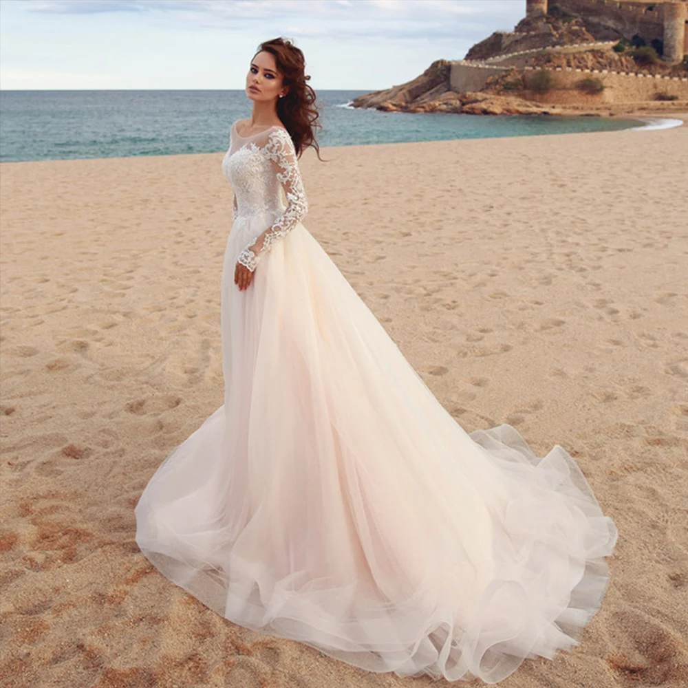 Pastrol Wedding Dresses For Women O-Neck Illusion Full Sleeves Zipper Back Bride Gown Sweep Train A-Line Tulle Vestido De Noiva
Pastrol Wedding Dresses For Women O-Neck Illusion Full Sleeves Zipper Back Bride Gown Sweep Train A-Line Tulle Vestido De Noiva