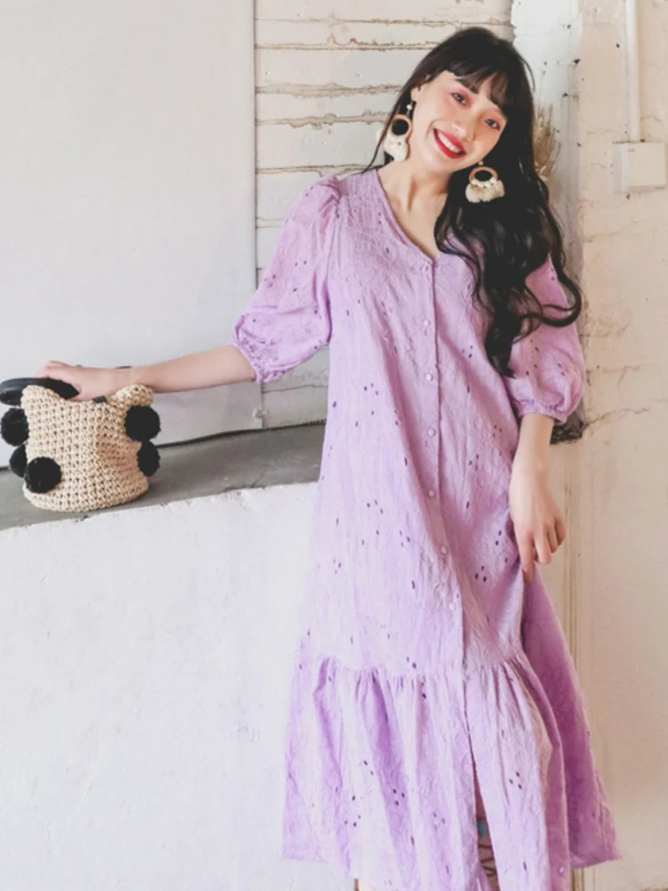 Summer new women's fashion girls loose style lace embroidery mid long dress Bohemian travel holiday button cardigan dress
Summer new women's fashion girls loose style lace embroidery mid long dress Bohemian travel holiday button cardigan dress