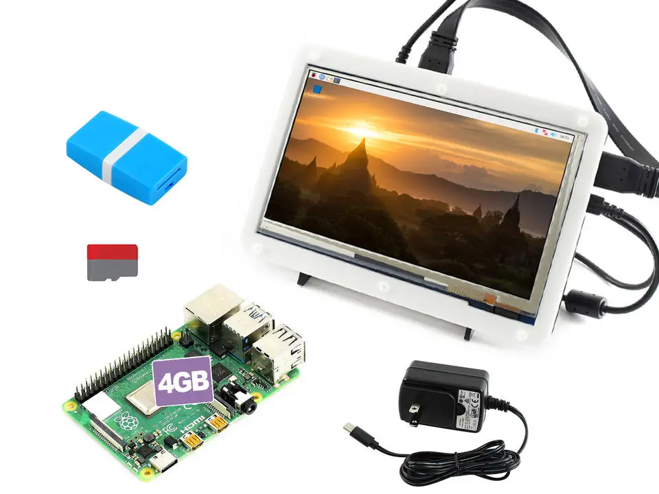 

Raspberry Pi 4 Model B 4GB 8GB Display Kit with 7inch Capacitive LCD Power Adapter USB cable