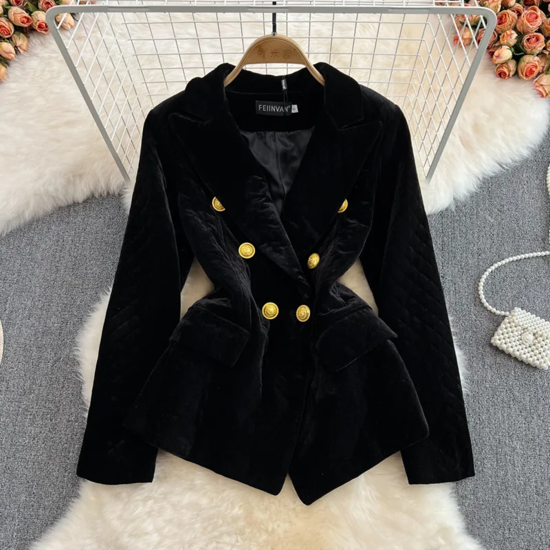 OL Blazer Coat Women Velvet Suit Jacket Winter Double Breasted Long Sleeve Ladies Black Blazer Women Slim Suit Blazer Outwear
OL Blazer Coat Women Velvet Suit Jacket Winter Double Breasted Long Sleeve Ladies Black Blazer Women Slim Suit Blazer Outwear