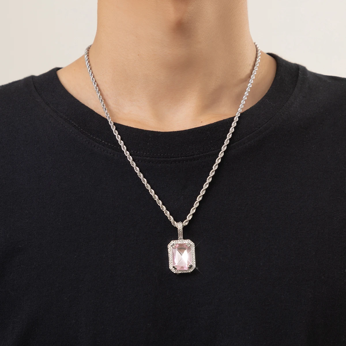 KunJoe Stainless Steel Square Pink Crystal Pendant Necklace for Men Punk Hip Hop Shiny Rhinestone Twist Chain Choker Necklace
KunJoe Stainless Steel Square Pink Crystal Pendant Necklace for Men Punk Hip Hop Shiny Rhinestone Twist Chain Choker Necklace