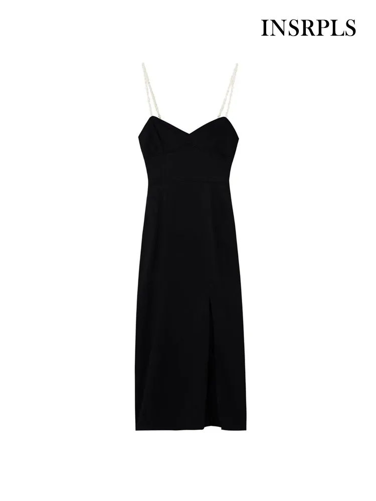 INSRPLS Women Fashion With Faux Pearl Front Slit Midi Dress Vintage Backless Side Zipper Thin Straps Female Dresses Vestidos
INSRPLS Women Fashion With Faux Pearl Front Slit Midi Dress Vintage Backless Side Zipper Thin Straps Female Dresses Vestidos