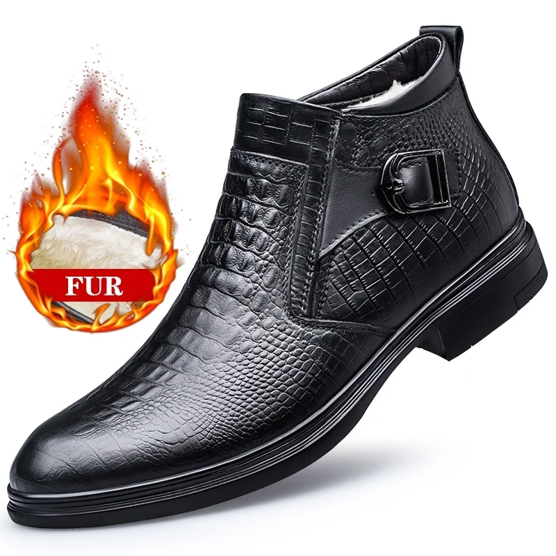 Winter Warm Fur Snow Boots Crocodile Pattern Men Ankle Boots Men's Shoes Size 46 Quality Cow Leather Business Men's Boots Autumn
Winter Warm Fur Snow Boots Crocodile Pattern Men Ankle Boots Men's Shoes Size 46 Quality Cow Leather Business Men's Boots Autumn