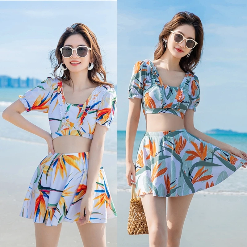 Women Floral Printing Skirt Bikinis Sets Backless Lady Two-Pieces High Waist Swimwear Set Sexy Split T Shirt Swimsuits
Women Floral Printing Skirt Bikinis Sets Backless Lady Two-Pieces High Waist Swimwear Set Sexy Split T Shirt Swimsuits