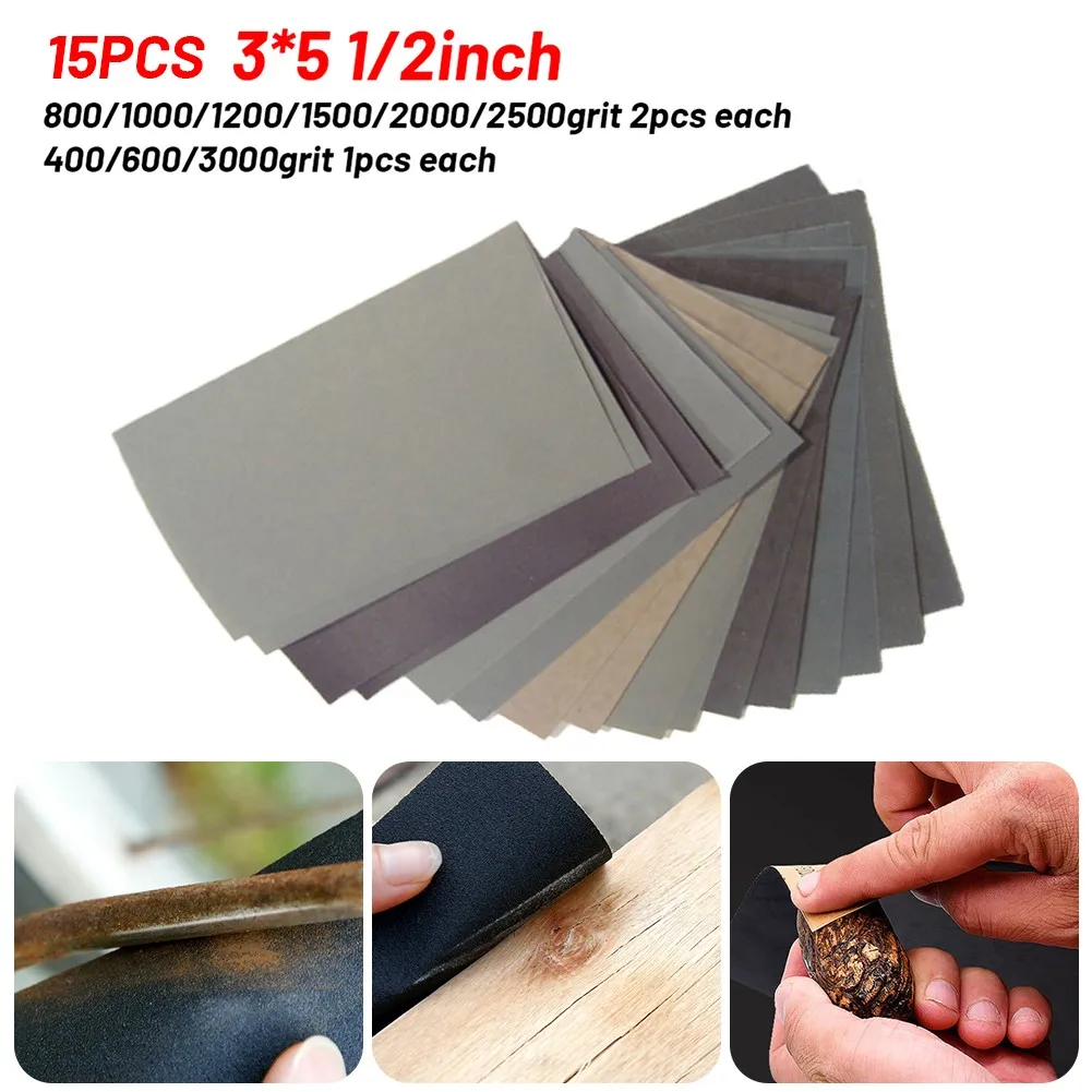 15pcs Grit Sanding Paper Wet/Dry Abrasive Metal Glass Car Polishing Sandpaper Set 400 600 3000 800 1000 1200 1500 2000 2500
15pcs Grit Sanding Paper Wet/Dry Abrasive Metal Glass Car Polishing Sandpaper Set 400 600 3000 800 1000 1200 1500 2000 2500