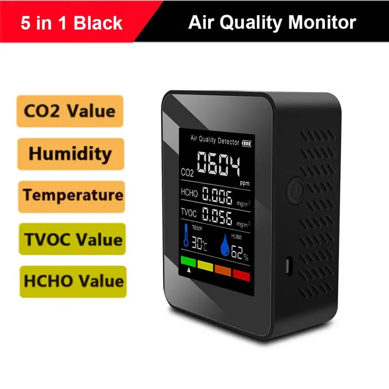 Multifunctional 5 in 1 CO2 Meter Digital Temperature Humidity Tester Carbon Dioxide TVOC HCHO Detector Air Quality Monitor
Multifunctional 5 in 1 CO2 Meter Digital Temperature Humidity Tester Carbon Dioxide TVOC HCHO Detector Air Quality Monitor