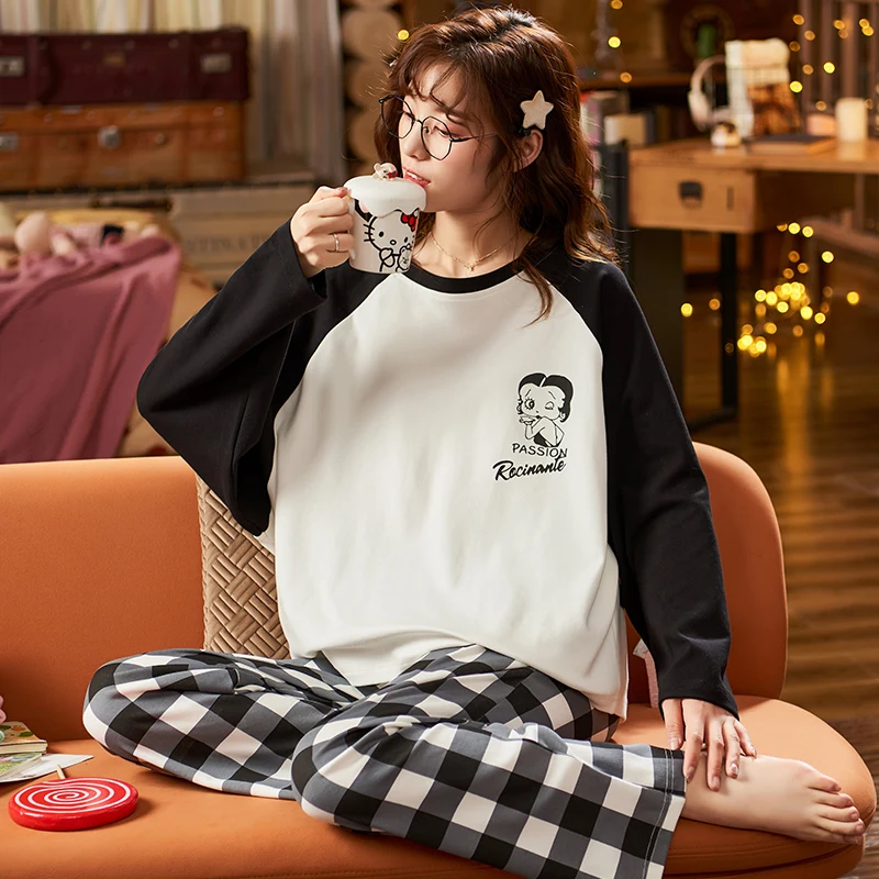 Pajamas for Women Spring and Autumn6535Knitted Cotton Long Sleeve Korean Style Thin Sweet Cartoon out Home Wear Two-Piece Suit
Pajamas for Women Spring and Autumn6535Knitted Cotton Long Sleeve Korean Style Thin Sweet Cartoon out Home Wear Two-Piece Suit