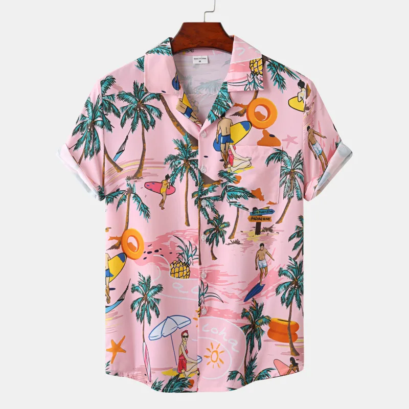 

Гавайская Мужская рубашка, Пляжная футболка с коротким рукавом и принтом кокосового дерева, Мужская одежда, модная рубашка с лацканами и пуговицами, новинка 2023