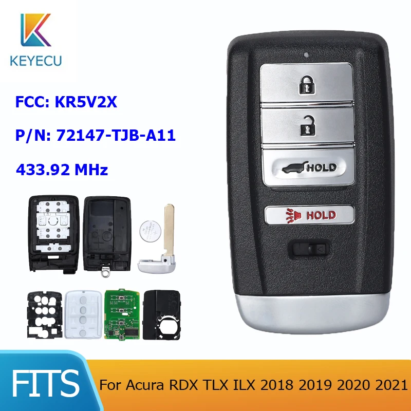 KEYECU для Acura RDX TLX ILX 2018 2019 2020 2021 FCC: KR5V2X 433,92 МГц FSK 4 кнопки безключевой смарт-ключ для автомобиля
KEYECU для Acura RDX TLX ILX 2018 2019 2020 2021 FCC: KR5V2X 433,92 МГц FSK 4 кнопки безключевой смарт-ключ для автомобиля