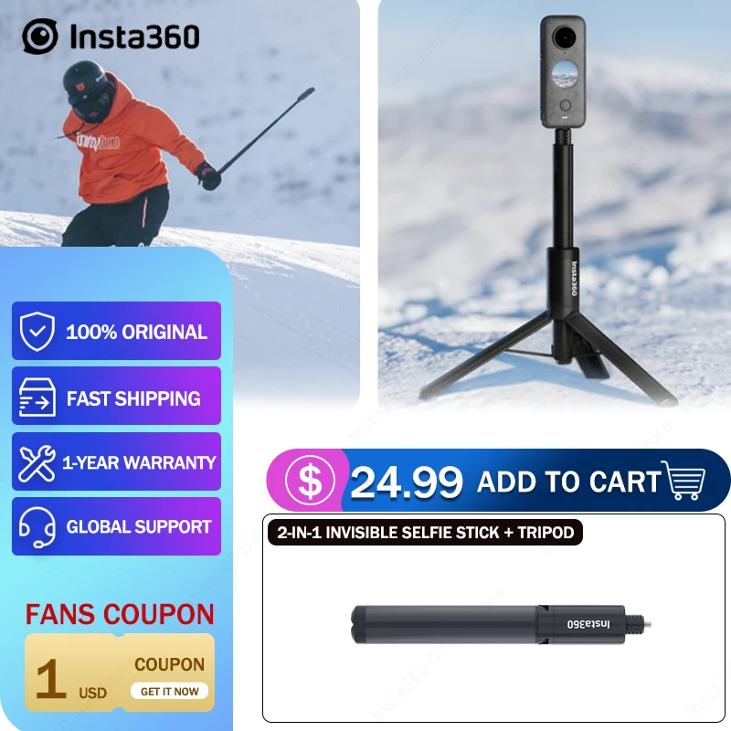 Невидимая селфи-палка Insta360 2 в 1 + Совместимость со штативом X3 один RS (1 дюйм 360
