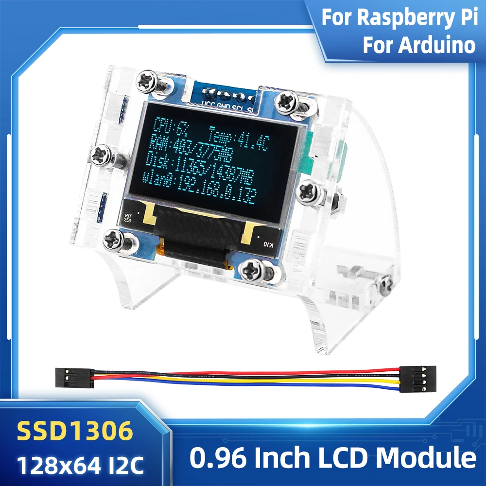 

0.96 Inch OLED SSD1306 I2C IIC SPI Serial 128X64 LCD 4 Pin Font Display for Arduino STM32 Raspberry Pi 4B 3B Zero W