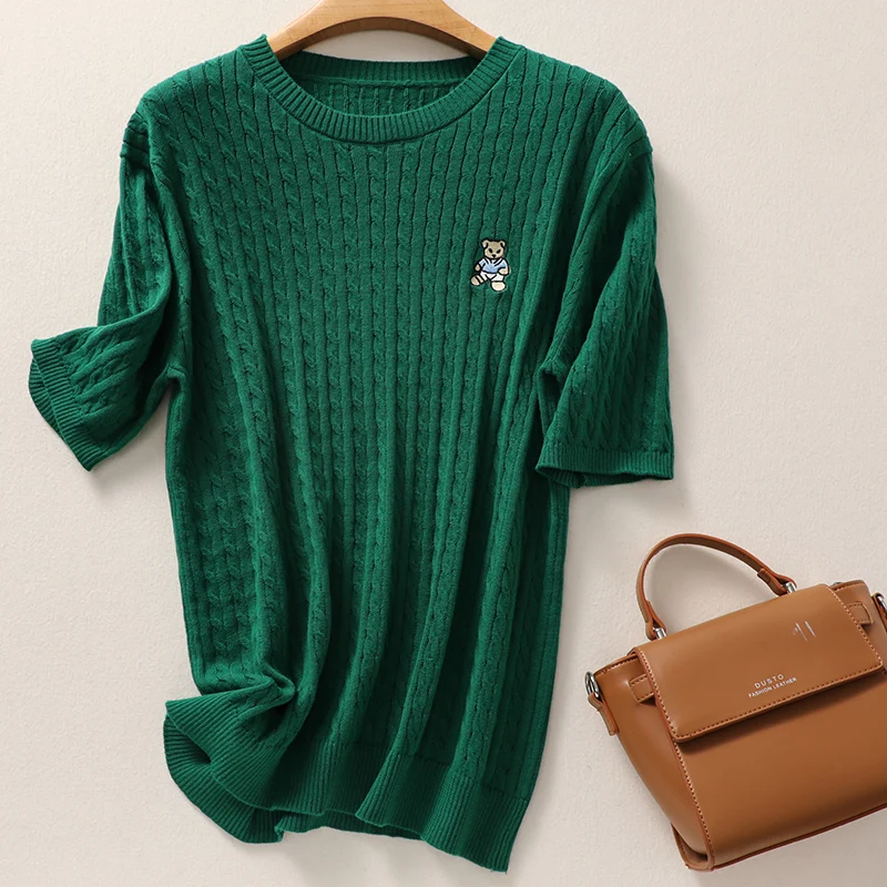 100% Cotton T-shirt Women's Round neck Pullover Twist Short sleeves Summer Casual Knitted Printed Tops Women's Solid color Tees
100% Cotton T-shirt Women's Round neck Pullover Twist Short sleeves Summer Casual Knitted Printed Tops Women's Solid color Tees