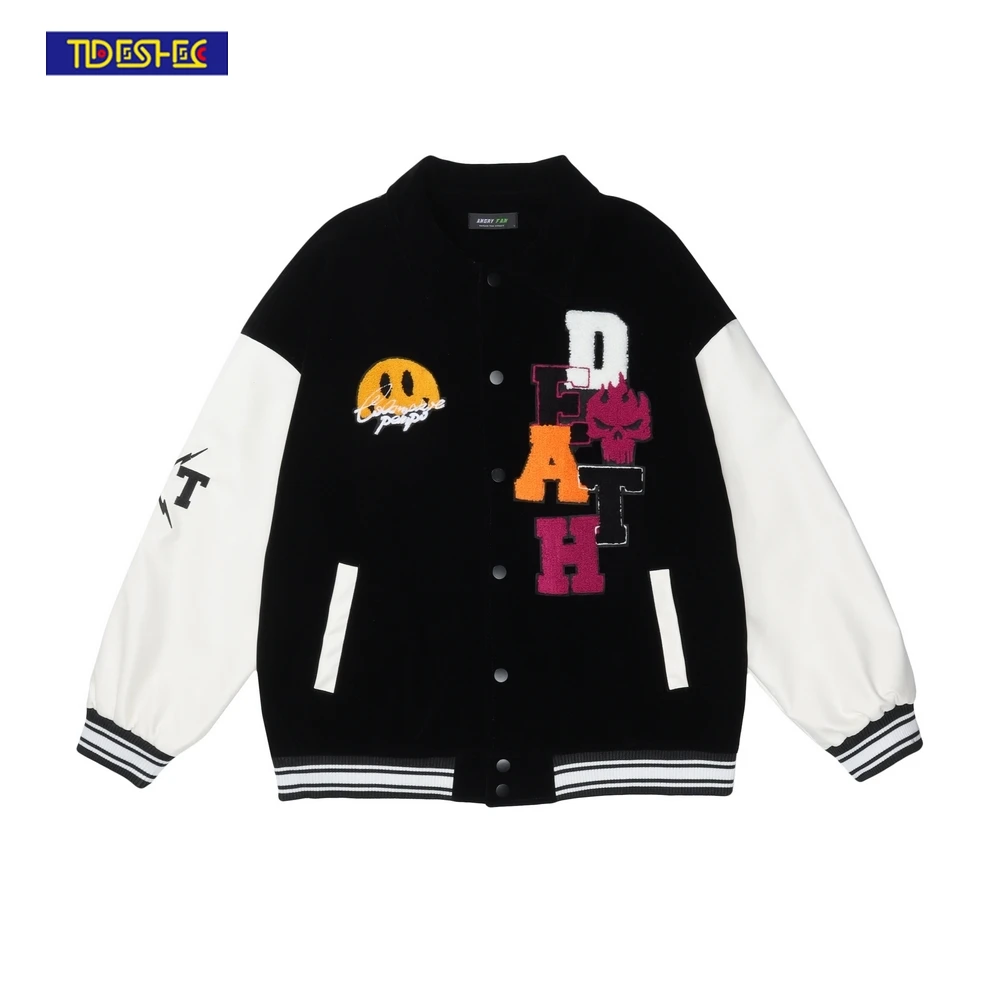 2022 Spring Autumn Embroidery PU Patchwork Baseball Jacket Mens Creative Funny Bomber Jacket Streetwear Hip-hop Short Jacket
2022 Spring Autumn Embroidery PU Patchwork Baseball Jacket Mens Creative Funny Bomber Jacket Streetwear Hip-hop Short Jacket