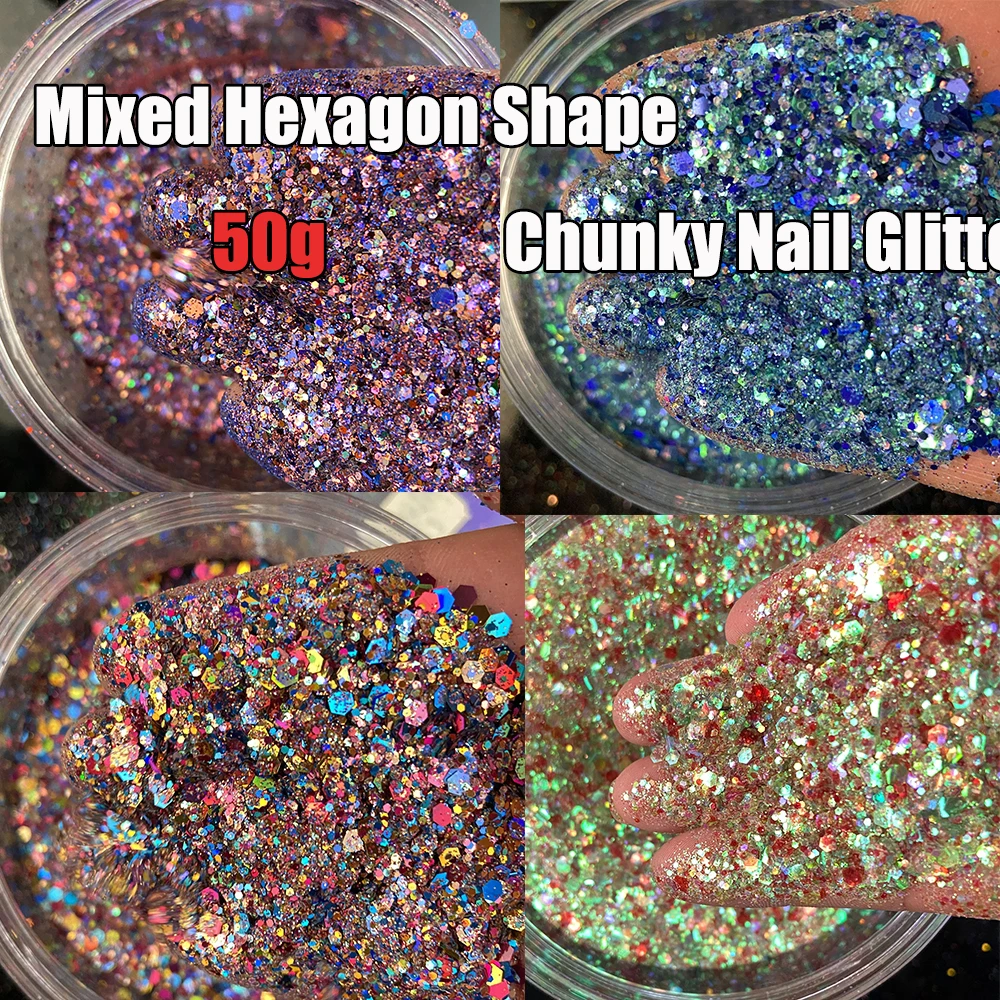 50g/Bag Colorful Hexagon Nail Glitter Sequins Mixed-size Holographic Laser Chameleon Sequins DIY 3D Manicure Sparkly Flakes
50g/Bag Colorful Hexagon Nail Glitter Sequins Mixed-size Holographic Laser Chameleon Sequins DIY 3D Manicure Sparkly Flakes