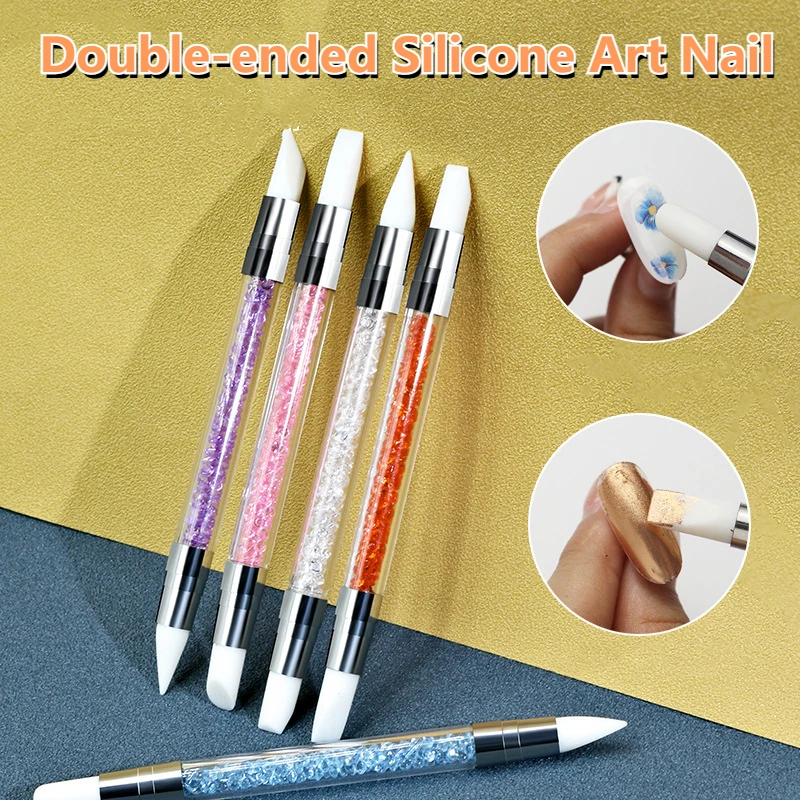 

Двухсторонняя Силиконовая ручка для дизайна ногтей, кисть для дизайна ногтей, зеркальная резьба, блестящая пудра, точечная живопись, искусственные ногти