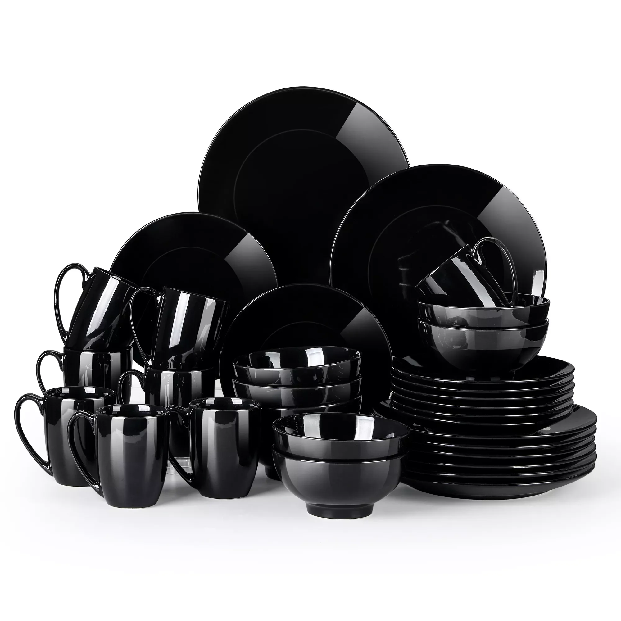 

Черный керамический столовый набор из 16/32/48 предметов с обеденной тарелкой, десертной тарелкой, чашей, кружками