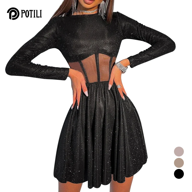 POTILI Spring Autumn Bling Dress Corset Patchwork Pleated Party Dress Female Elegant Fashion Sexy Dress Mini Club Wear Clothes
POTILI Spring Autumn Bling Dress Corset Patchwork Pleated Party Dress Female Elegant Fashion Sexy Dress Mini Club Wear Clothes
