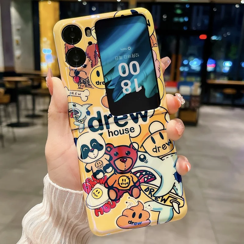

HOCE Smile Panda Phone Case For OPPO Find N2 Flip Camera Full Protective Case For FindN2 Flip Lovely Bear Dinosaur Cartoon Cover