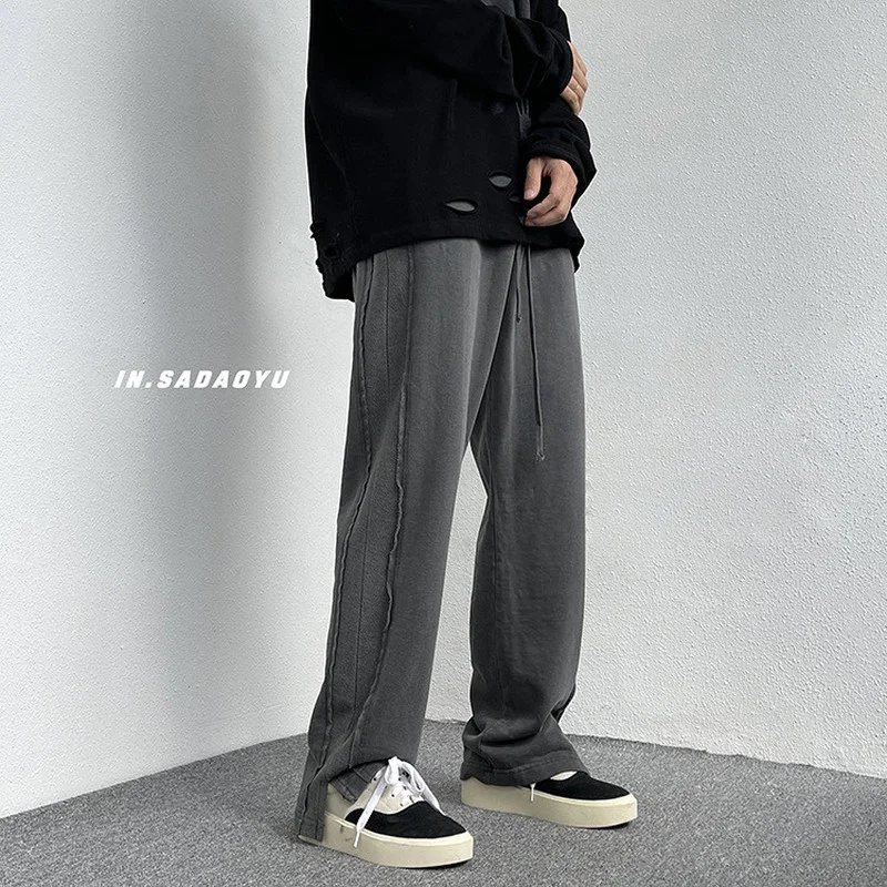 American Retro Pants Men's Thicken Split Mopping Pants Autumn Trend of Loose Wide-leg Trousers Tide Brand Splicing Streetwear
American Retro Pants Men's Thicken Split Mopping Pants Autumn Trend of Loose Wide-leg Trousers Tide Brand Splicing Streetwear