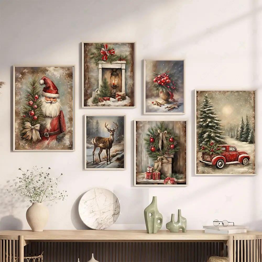 Santa Claus Elk Christmas Festive Art Poster Vintage Canvas Painting Prints Winter Farmhouse Wall Art for Living Room Home Decor
Santa Claus Elk Christmas Festive Art Poster Vintage Canvas Painting Prints Winter Farmhouse Wall Art for Living Room Home Decor