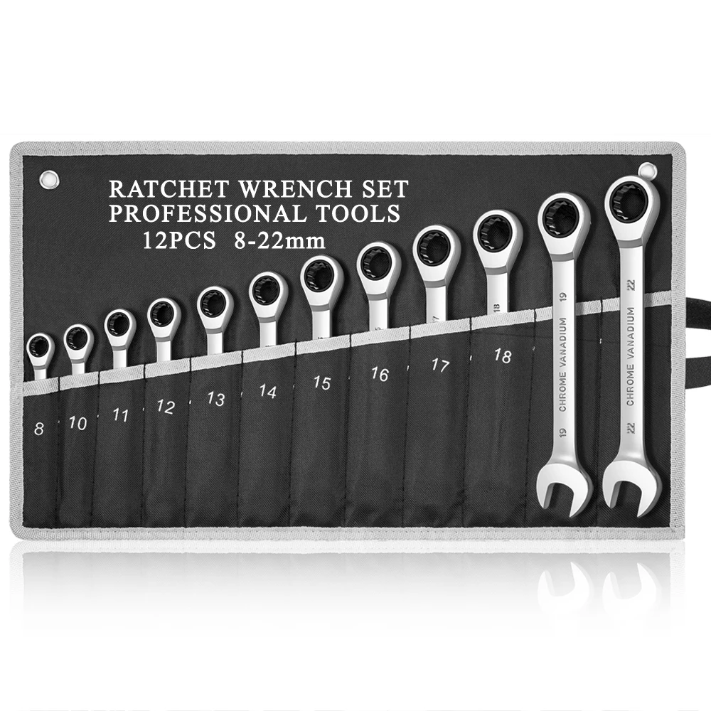 

Metric Ratcheting Wrench Set, Combination Ended Spanner Kit,Professional Chrome Vanadium Steel Ratchet Wrenches Car Repair Tools
