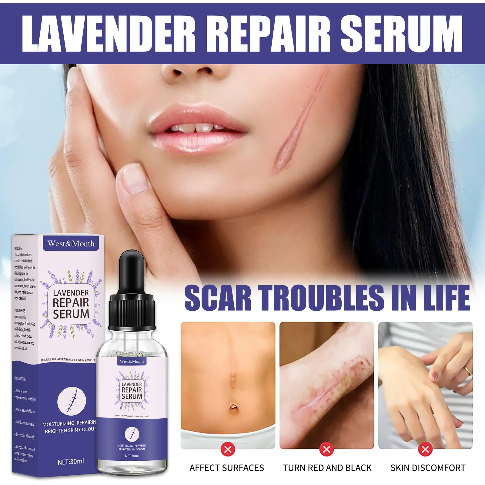 

scar repair essence Acne pit and acne mark moisturizing skin care products cosmetology Lavender Repair Essence after operation