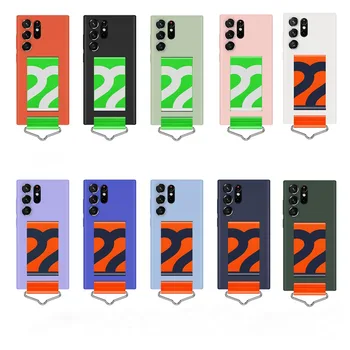 삼성 갤럭시 S22 S23 울트라 S22 플러스용 와이드 핸드 스트랩 휴대폰 케이스, 부드러운 PC 스킨 카메라 보호 커버