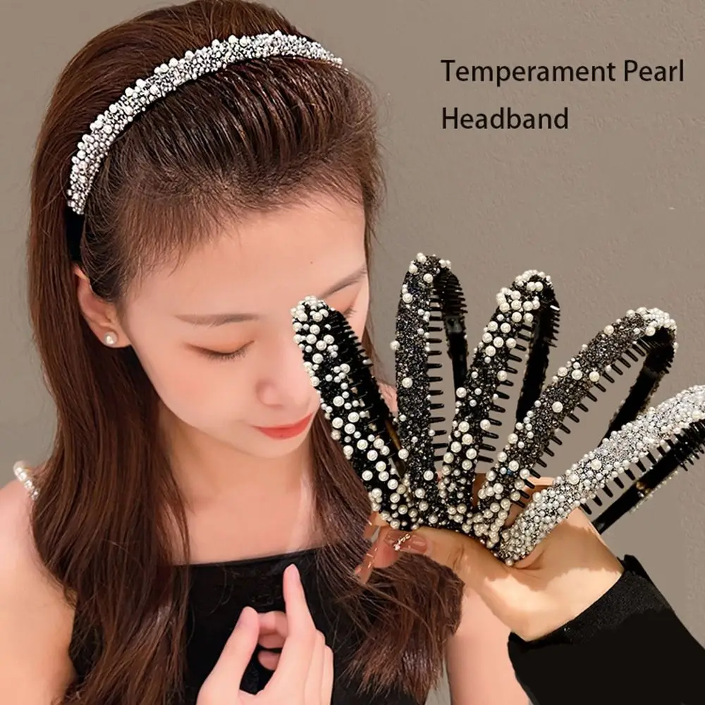 

Пластиковая искусственная повязка на голову, милая повязка на голову с кристаллами и жемчугом, Женская повязка для волос в Корейском стиле с зубцами