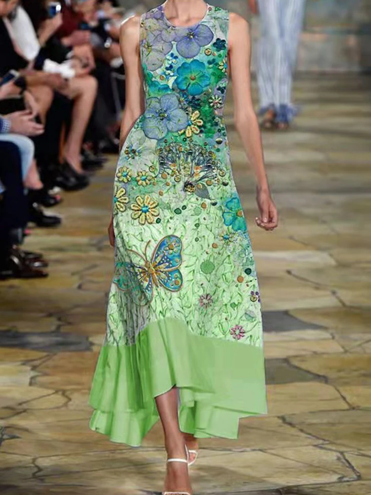 2022 Lady Elegant O Neck Ruffle Maxi Beach Dresses Fashion Flower Print Party Dress Women Summer Sleeveless Long Dresses Vestido
2022 Lady Elegant O Neck Ruffle Maxi Beach Dresses Fashion Flower Print Party Dress Women Summer Sleeveless Long Dresses Vestido