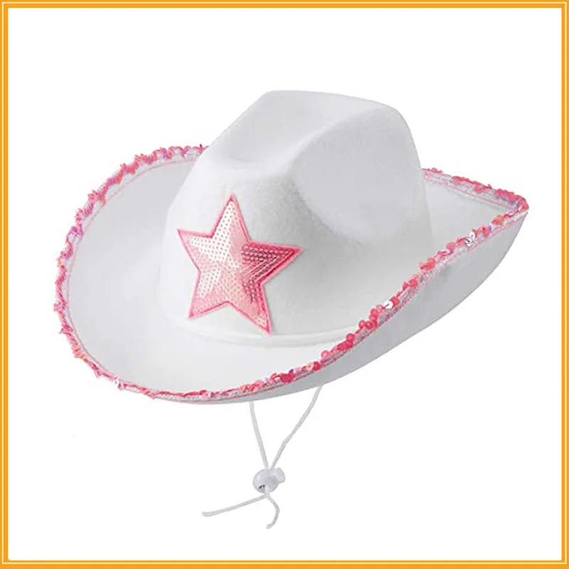 

Pentagram Cowboy Hat Pink Tiara Cowgirl Western Style for Women Girl Sequin Felt Cowgirl Hat Cowboy Cap for Costume Accessories