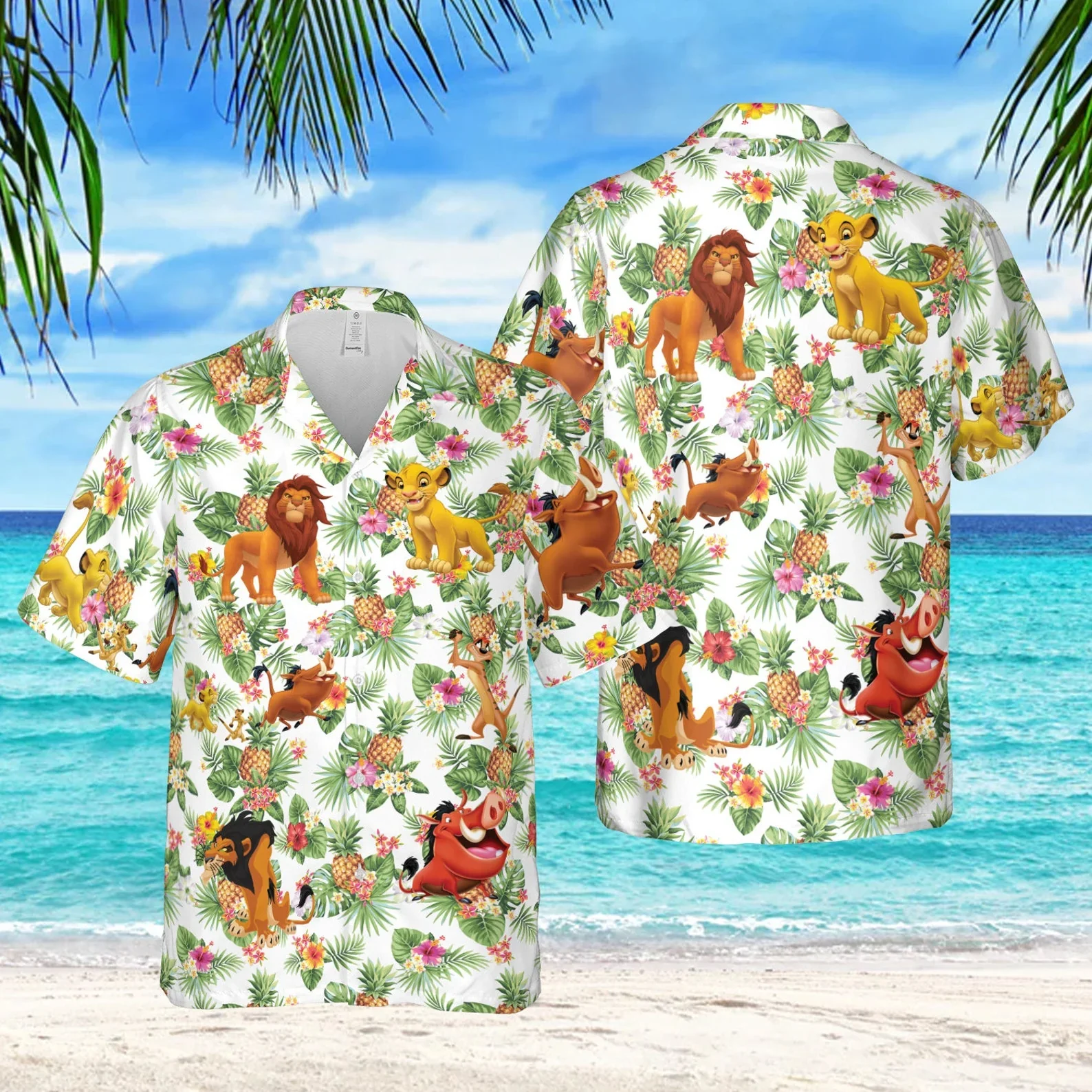 

Гавайская рубашка с коротким рукавом для мужчин, Повседневная пляжная сорочка на пуговицах, с принтом Дисней, Король Лев, Симба, летняя