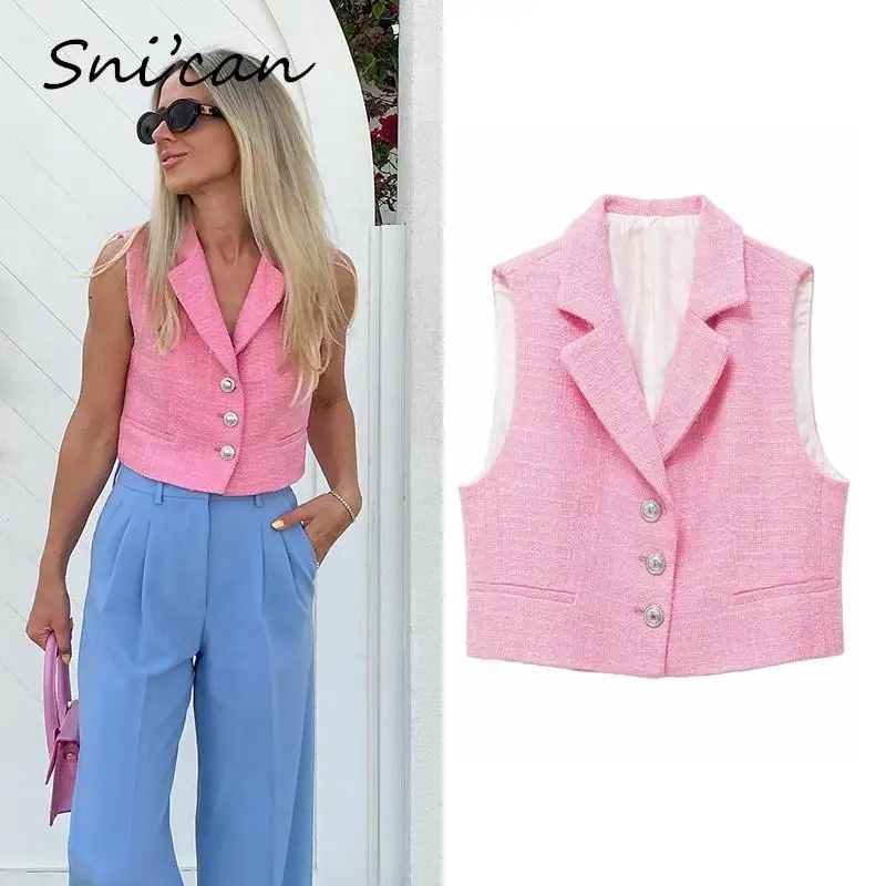 Solid Pink Woolen Tweed Vest Women Fashion Spring Sleeveless Turn Down Collar Single Button Chic Tops Office Ladies Outwear New
Solid Pink Woolen Tweed Vest Women Fashion Spring Sleeveless Turn Down Collar Single Button Chic Tops Office Ladies Outwear New